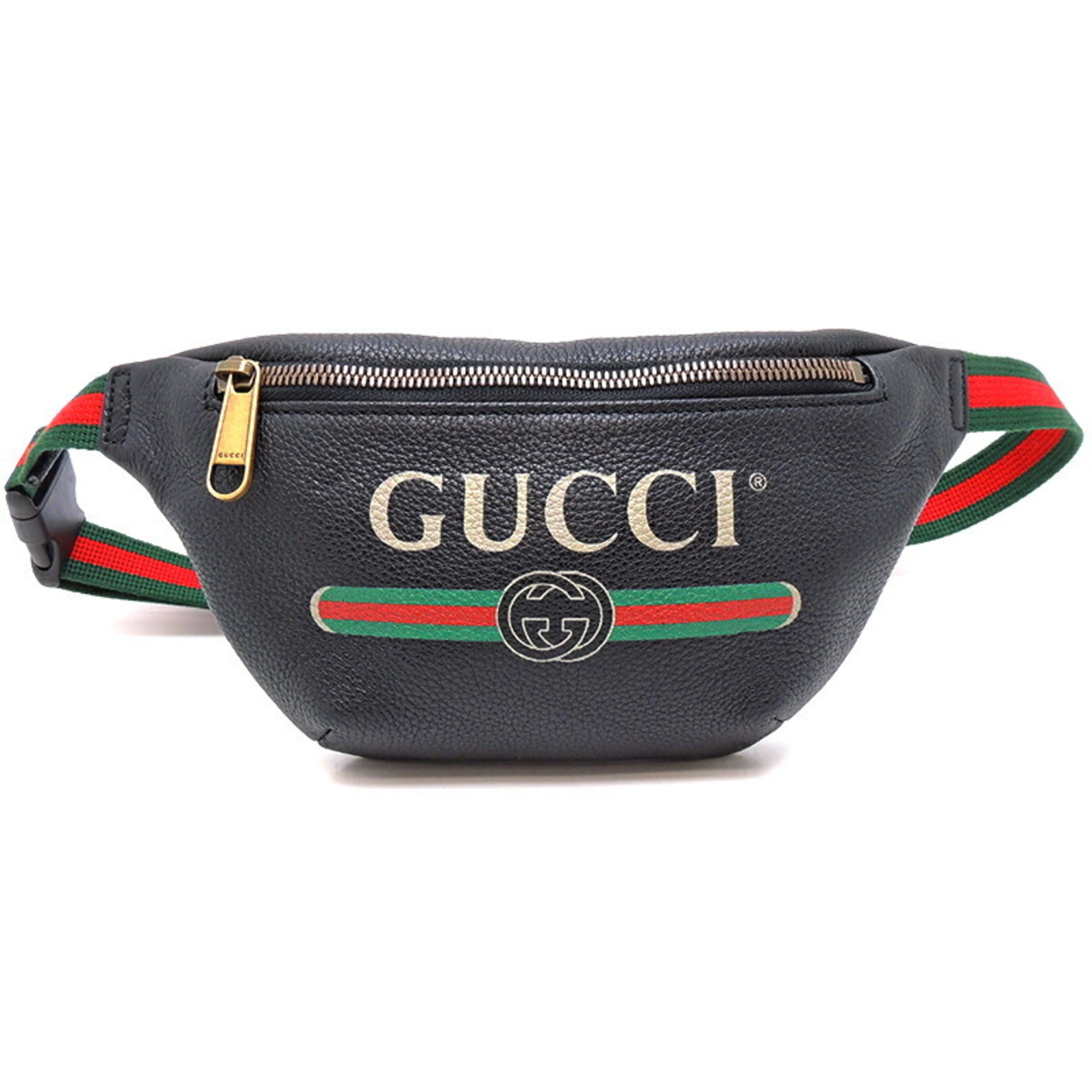 Gucci Body Bag Women's And Men's Waist 527792 Leather Black/Green X Red Green